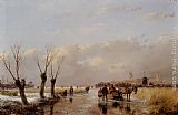 Andreas Schelfhout Famous Paintings - Figures on a Frozen Canal
